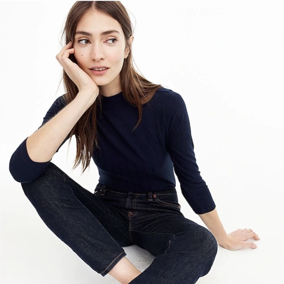 J Crew Black Mock Neck 3/4 Sleeve Top - Picture 2 of 3